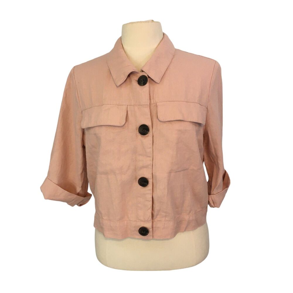 Ci Sono Womens Dusty Pink Linen Collection Bolero Jacket Button Front Pockets XL